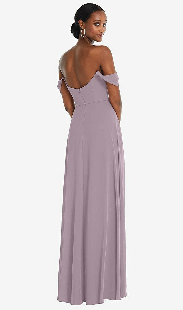 Back View - Lilac Dusk Off-the-Shoulder Basque Neck Maxi Dress with Flounce Sleeves