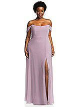 Alt View 1 Thumbnail - Suede Rose Off-the-Shoulder Basque Neck Maxi Dress with Flounce Sleeves