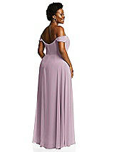 Alt View 3 Thumbnail - Suede Rose Off-the-Shoulder Basque Neck Maxi Dress with Flounce Sleeves