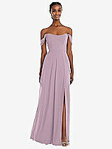 Front View Thumbnail - Suede Rose Off-the-Shoulder Basque Neck Maxi Dress with Flounce Sleeves