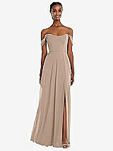 Front View Thumbnail - Topaz Off-the-Shoulder Basque Neck Maxi Dress with Flounce Sleeves