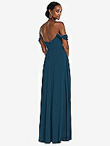 Rear View Thumbnail - Atlantic Blue Off-the-Shoulder Basque Neck Maxi Dress with Flounce Sleeves