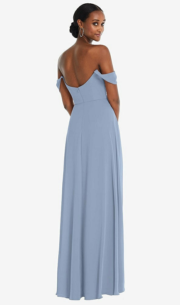 Back View - Cloudy Off-the-Shoulder Basque Neck Maxi Dress with Flounce Sleeves