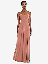Front View Thumbnail - Desert Rose Off-the-Shoulder Basque Neck Maxi Dress with Flounce Sleeves