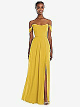 Front View Thumbnail - Marigold Off-the-Shoulder Basque Neck Maxi Dress with Flounce Sleeves