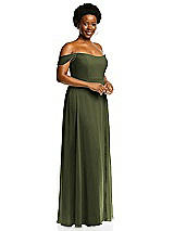 Alt View 2 Thumbnail - Olive Green Off-the-Shoulder Basque Neck Maxi Dress with Flounce Sleeves