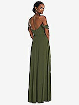 Rear View Thumbnail - Olive Green Off-the-Shoulder Basque Neck Maxi Dress with Flounce Sleeves