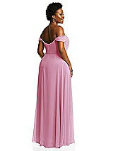 Alt View 3 Thumbnail - Powder Pink Off-the-Shoulder Basque Neck Maxi Dress with Flounce Sleeves