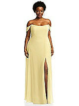 Alt View 1 Thumbnail - Pale Yellow Off-the-Shoulder Basque Neck Maxi Dress with Flounce Sleeves