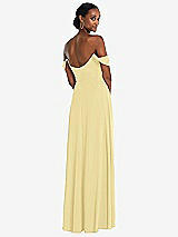 Rear View Thumbnail - Pale Yellow Off-the-Shoulder Basque Neck Maxi Dress with Flounce Sleeves