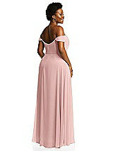 Alt View 3 Thumbnail - Rose - PANTONE Rose Quartz Off-the-Shoulder Basque Neck Maxi Dress with Flounce Sleeves