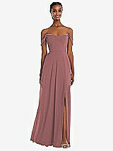 Front View Thumbnail - Rosewood Off-the-Shoulder Basque Neck Maxi Dress with Flounce Sleeves
