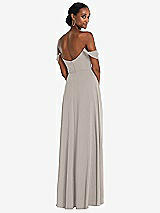 Rear View Thumbnail - Taupe Off-the-Shoulder Basque Neck Maxi Dress with Flounce Sleeves