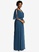 Side View Thumbnail - Dusk Blue V-Neck Split Sleeve Blouson Bodice Maxi Dress