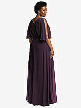 Rear View Thumbnail - Aubergine V-Neck Split Sleeve Blouson Bodice Maxi Dress