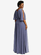Rear View Thumbnail - French Blue V-Neck Split Sleeve Blouson Bodice Maxi Dress