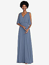 Alt View 1 Thumbnail - Larkspur Blue V-Neck Split Sleeve Blouson Bodice Maxi Dress