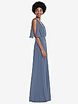 Alt View 2 Thumbnail - Larkspur Blue V-Neck Split Sleeve Blouson Bodice Maxi Dress