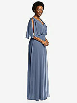 Side View Thumbnail - Larkspur Blue V-Neck Split Sleeve Blouson Bodice Maxi Dress