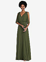 Alt View 1 Thumbnail - Olive Green V-Neck Split Sleeve Blouson Bodice Maxi Dress