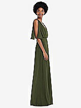 Alt View 2 Thumbnail - Olive Green V-Neck Split Sleeve Blouson Bodice Maxi Dress