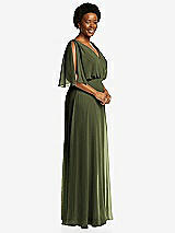 Side View Thumbnail - Olive Green V-Neck Split Sleeve Blouson Bodice Maxi Dress