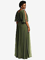 Rear View Thumbnail - Olive Green V-Neck Split Sleeve Blouson Bodice Maxi Dress