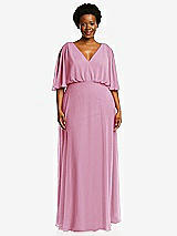 Front View Thumbnail - Powder Pink V-Neck Split Sleeve Blouson Bodice Maxi Dress