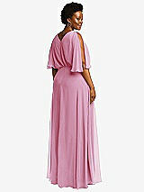 Rear View Thumbnail - Powder Pink V-Neck Split Sleeve Blouson Bodice Maxi Dress