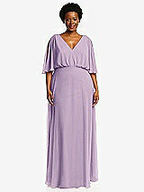 Front View Thumbnail - Pale Purple V-Neck Split Sleeve Blouson Bodice Maxi Dress