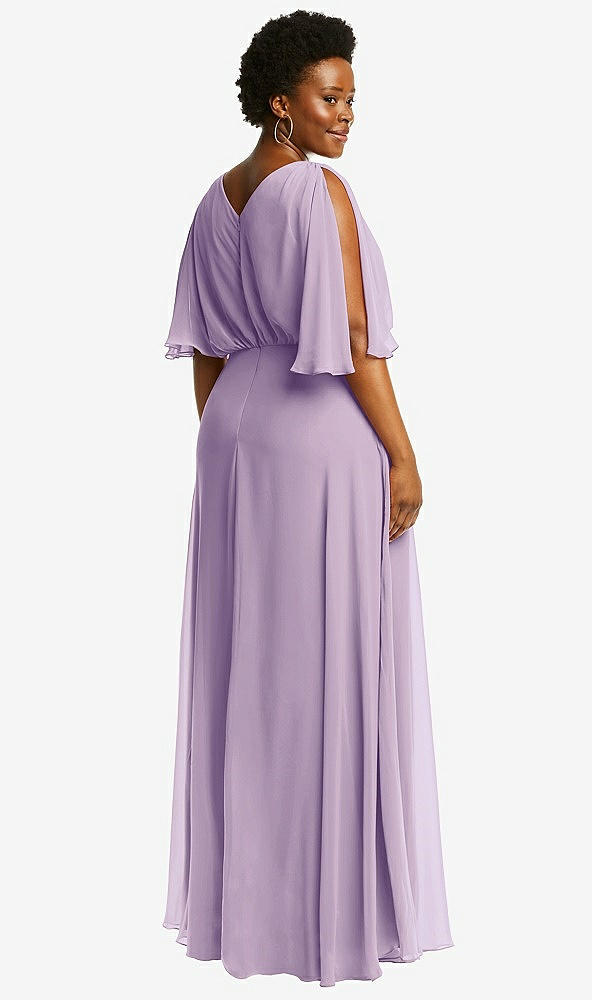 Back View - Pale Purple V-Neck Split Sleeve Blouson Bodice Maxi Dress