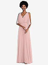 Alt View 1 Thumbnail - Rose - PANTONE Rose Quartz V-Neck Split Sleeve Blouson Bodice Maxi Dress