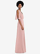 Alt View 2 Thumbnail - Rose - PANTONE Rose Quartz V-Neck Split Sleeve Blouson Bodice Maxi Dress