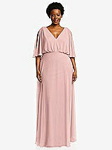 Front View Thumbnail - Rose - PANTONE Rose Quartz V-Neck Split Sleeve Blouson Bodice Maxi Dress