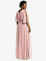 Rear View Thumbnail - Rose - PANTONE Rose Quartz V-Neck Split Sleeve Blouson Bodice Maxi Dress