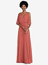Alt View 1 Thumbnail - Coral Pink V-Neck Split Sleeve Blouson Bodice Maxi Dress