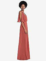 Alt View 2 Thumbnail - Coral Pink V-Neck Split Sleeve Blouson Bodice Maxi Dress