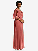 Side View Thumbnail - Coral Pink V-Neck Split Sleeve Blouson Bodice Maxi Dress