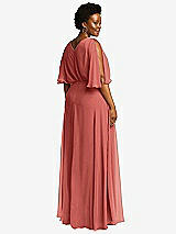 Rear View Thumbnail - Coral Pink V-Neck Split Sleeve Blouson Bodice Maxi Dress