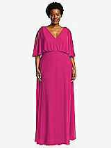 Front View Thumbnail - Think Pink V-Neck Split Sleeve Blouson Bodice Maxi Dress