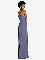Rear View Thumbnail - French Blue Asymmetrical Off-the-Shoulder Cuff Trumpet Gown With Front Slit