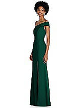 Side View Thumbnail - Hunter Green Asymmetrical Off-the-Shoulder Cuff Trumpet Gown With Front Slit