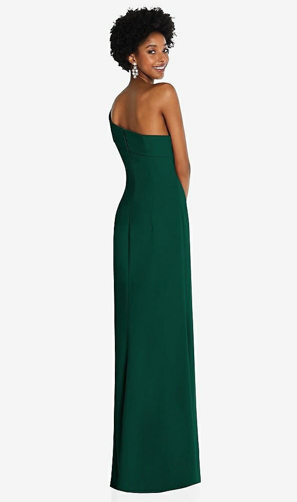 Back View - Hunter Green Asymmetrical Off-the-Shoulder Cuff Trumpet Gown With Front Slit