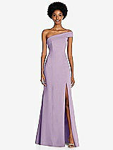 Front View Thumbnail - Pale Purple Asymmetrical Off-the-Shoulder Cuff Trumpet Gown With Front Slit