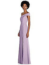 Side View Thumbnail - Pale Purple Asymmetrical Off-the-Shoulder Cuff Trumpet Gown With Front Slit