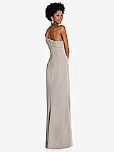 Rear View Thumbnail - Taupe Asymmetrical Off-the-Shoulder Cuff Trumpet Gown With Front Slit