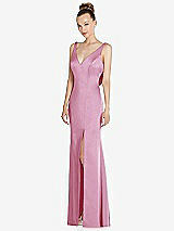 Alt View 1 Thumbnail - Powder Pink Draped Cowl-Back Princess Line Dress with Front Slit