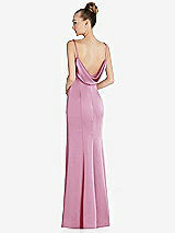 Front View Thumbnail - Powder Pink Draped Cowl-Back Princess Line Dress with Front Slit