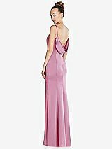 Side View Thumbnail - Powder Pink Draped Cowl-Back Princess Line Dress with Front Slit