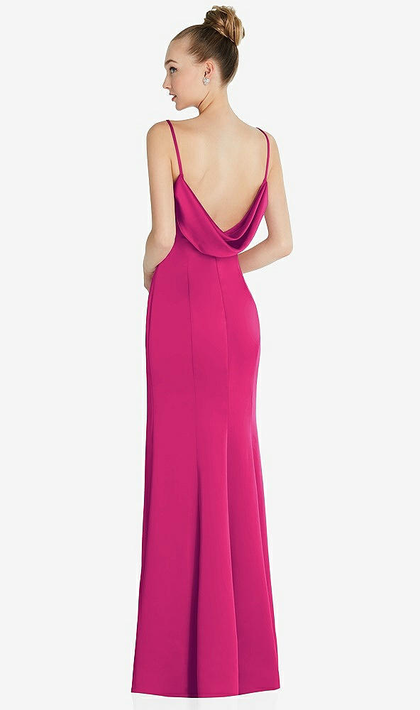 Front View - Think Pink Draped Cowl-Back Princess Line Dress with Front Slit